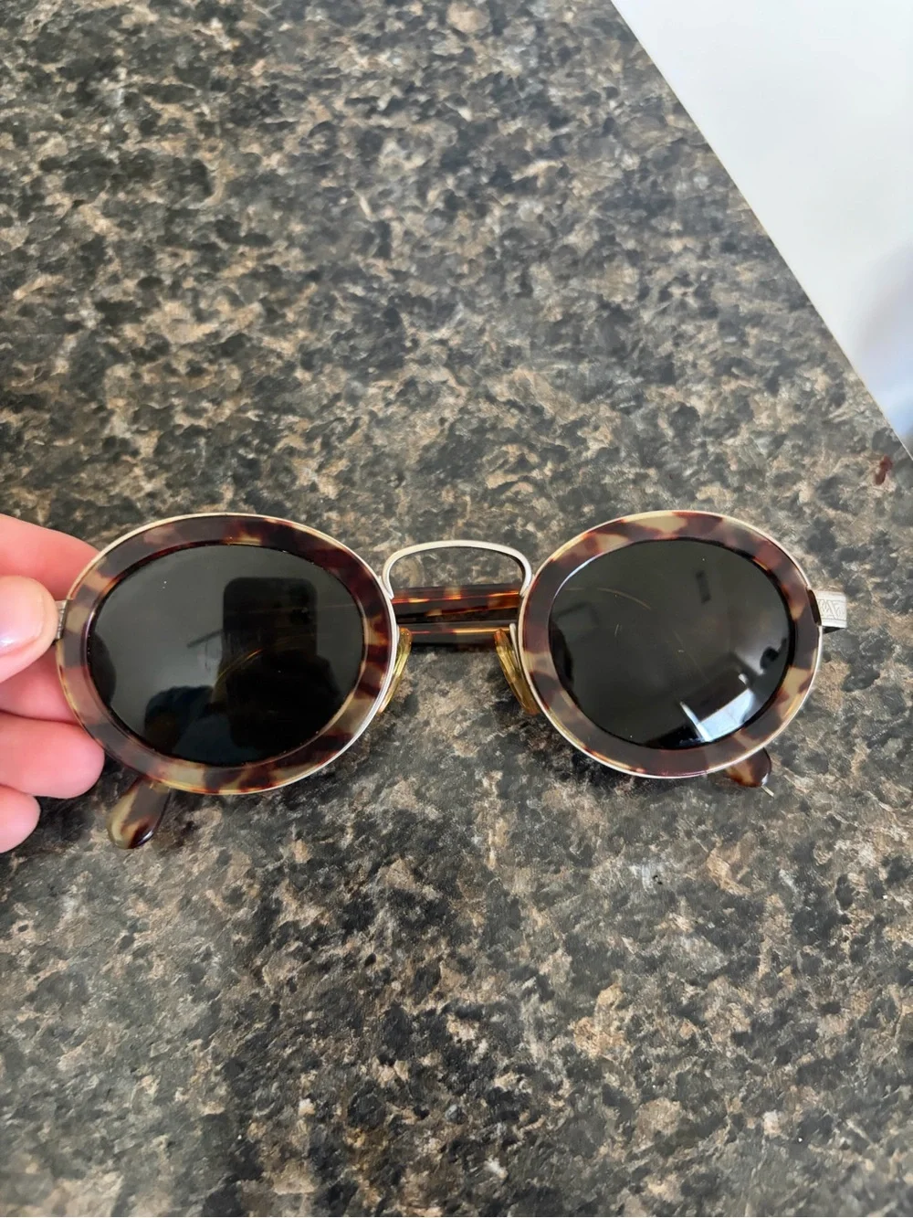 Giorgio Armani Tortoiseshell Round Sunglasses with Black Lenses vintage